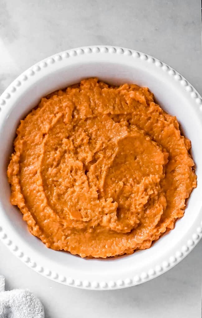 Sweet potato mixture, spooned out into a casserole dish