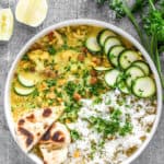 recipe for sweet corn coconut curry with cripsy chickpeas