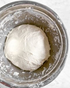 Neapolitan Pizza Dough proofing in stainless steel bowl